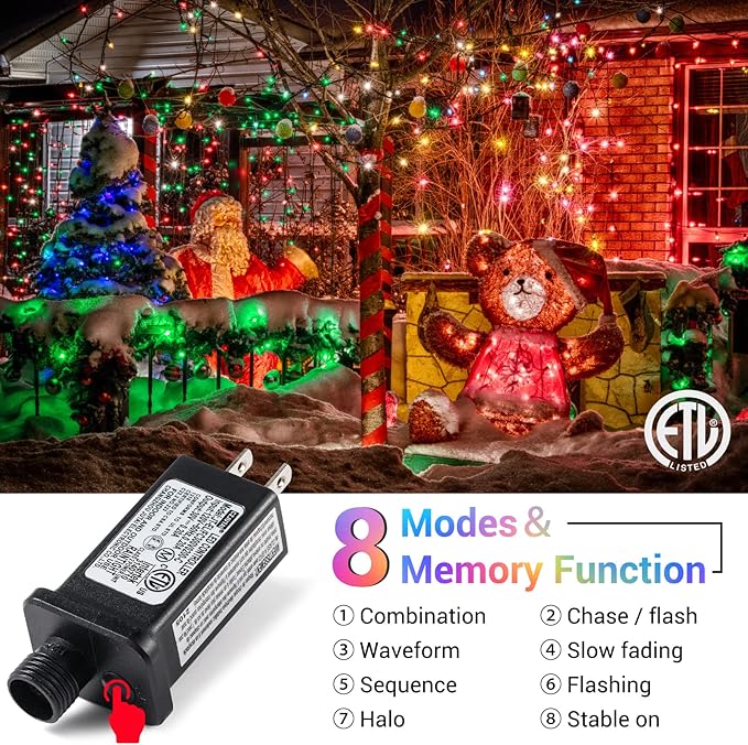 Quntis 82ft 1000 LED Cluster Christmas Lights - Dark Green Wire Christmas Tree Lights - 8 Modes Outdoor Waterproof Christmas String Lights Plug in for Holiday Wedding Party Home Decor, Multicolor