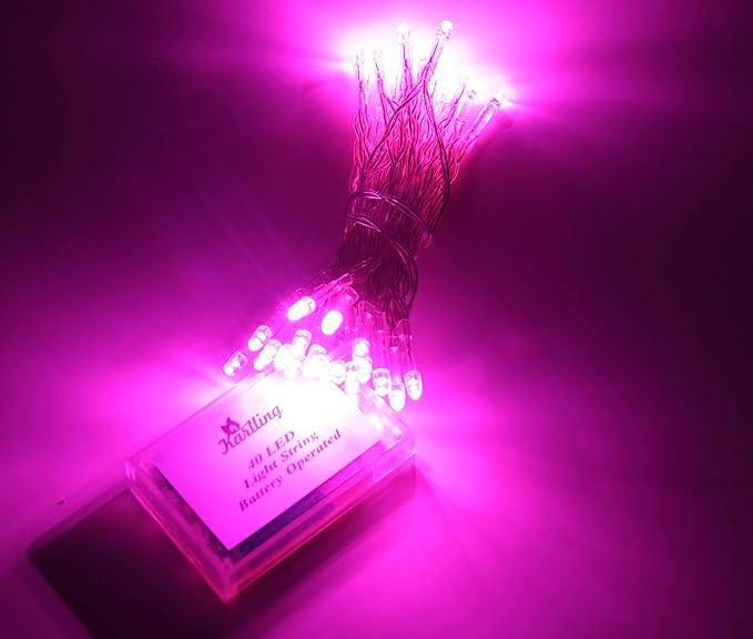 Karlling Battery Operated Fairy Lights, Romantic Pink Glow 40 LED String Lights for Valentine’s Day, Weddings, Bedroom, and Party Decor(Pink,1 Pack)