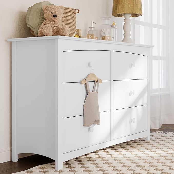 Storkcraft Kenton 6 Drawer Double Dresser (White) For Kids Bedroom, Nursery Dresser Organizer, Chest Of Drawers For Bedroom, Universal Design For Children’s Bedroom