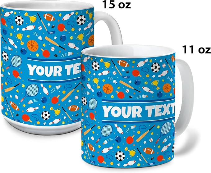 Personalized Mug for Kids - Sports - Custom Name/Text, Ceramic Hot Chocolate/Cocoa/Coffee Cup for Boys/Girls, Birthday/Christmas/Holiday Gift - 11 oz, Red Handle
