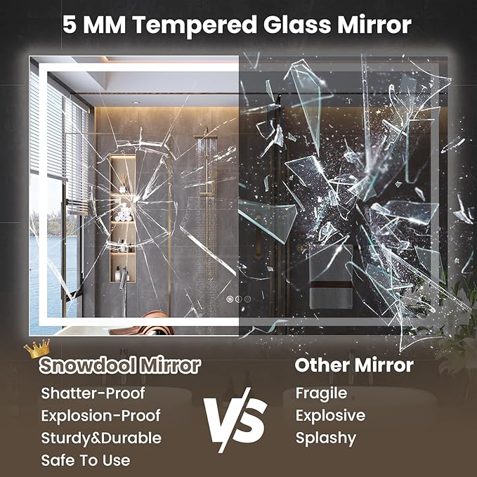 60"X24" LED Bathroom Mirror with Front Lights and Backlit, Anti-Fog, Dimmable, Shatter-Proof Tempered Glass, Lighted Bathroom Vanity Mirror for Wall with 3 Colors, Memory Function