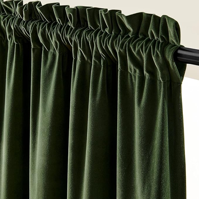 Lazzzy Velvet Blackout Curtains Thermal Insulated Room Window Drapes Super Soft Luxury Curtains for Living Room Bedroom Rod Pocket 2 Panels, Moss, 52" W x 102" L