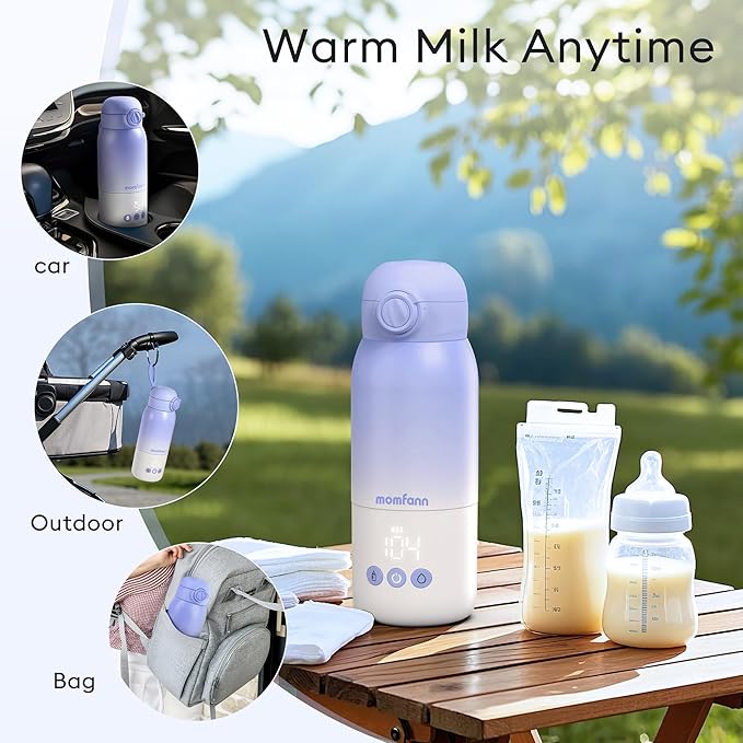 Portable Bottle Warmer for Travel, Dual Heating Modes for Breastmilk & Water On The Go, Portable Bottle Milk Warmer with Fast Heating & Long Battery Life, 10 Ounces Large Capacity (Purple)