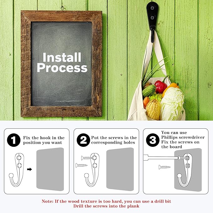 Coat Hooks-52 Pack Farmhouse Hooks with 104Pcs Screws, Black Decorative Rustic Coat Hooks Rack, Wall Mounted Single Prong Robe Hook, Vintage Organizer Hanging Wire Hook Clothes Hanger
