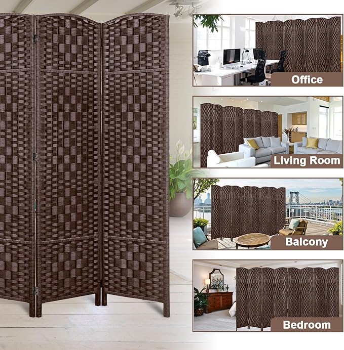 Rose Home Fashion 6 ft Tall Room Divider, Room Dividers and Folding Privacy Screens, 15.7in Privacy Screen 8 Panel Partition Temporary Wall Separation for Private, Brown