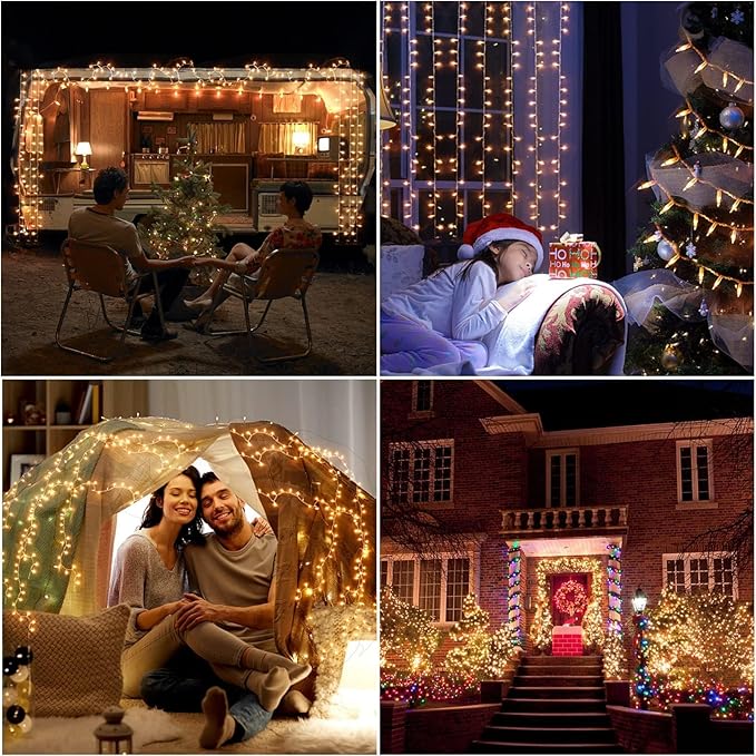 LIDORE Super Bright Clear Mini Christmas Tree String Lights, Gift for Decoration, 21.45FT 100 Count Bulbs with Brown Cord, UL Listed Indoor Outdoor Lighting for Holiday (Brown Cable, 2-Pack)