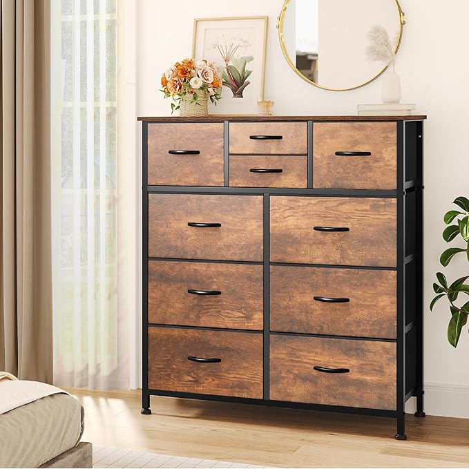 YITAHOME 10 Drawer Dresser, Dresser for Bedroom, Fabric Storage Dresser, Chest of Drawers for Living Room, Hallway, Closets - Sturdy Steel Frame, Wooden Top & Easy Pull Fabric Bins