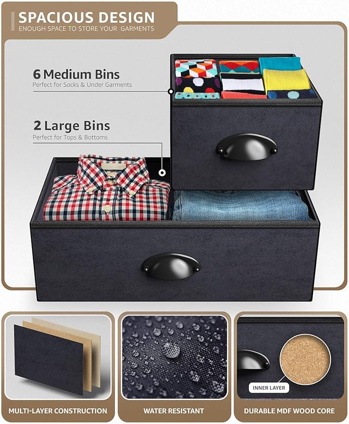Sorbus Dresser with 8 Drawers - Chest Organizer Unit with Steel Frame Wood Top & Handle Easy Pull Fabric Bins for Clothes - Wide Storage Furniture for Bedroom, Hallway, Living Room, Nursery & Closet