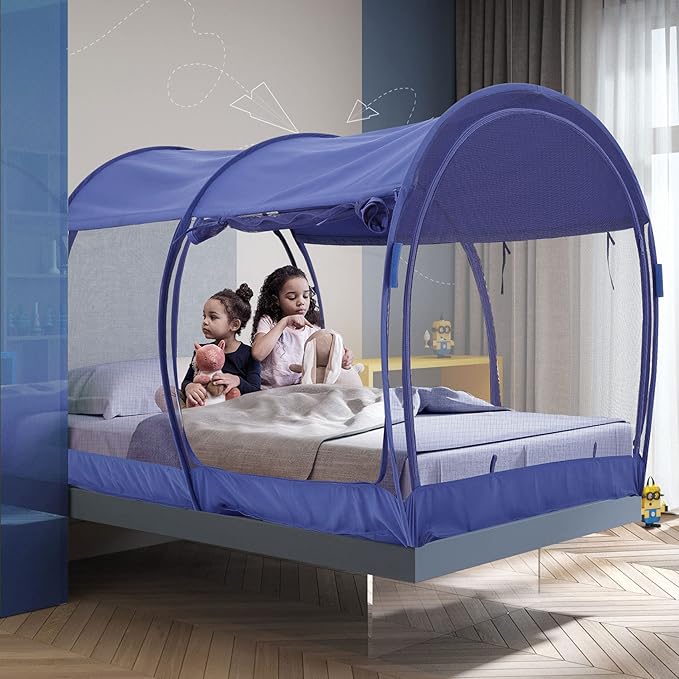 Alvantor Mosquito Net Bed Canopy Tents Dream Privacy Space Twin Size Sleeping Tents Indoor Pop Up Portable Frame Breathable Cottage Blue (Mattress Not Included)