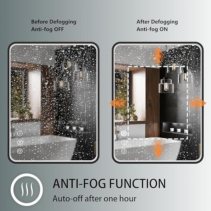 28x36 Inch LED Bathroom Mirror with Lights, Black Metal Framed LED Mirror for Bathroom, 3 Colors and Stepless Dimmable Wall Mounted Lighted Bathroom Vanity Mirror, Anti-Fog, Memory