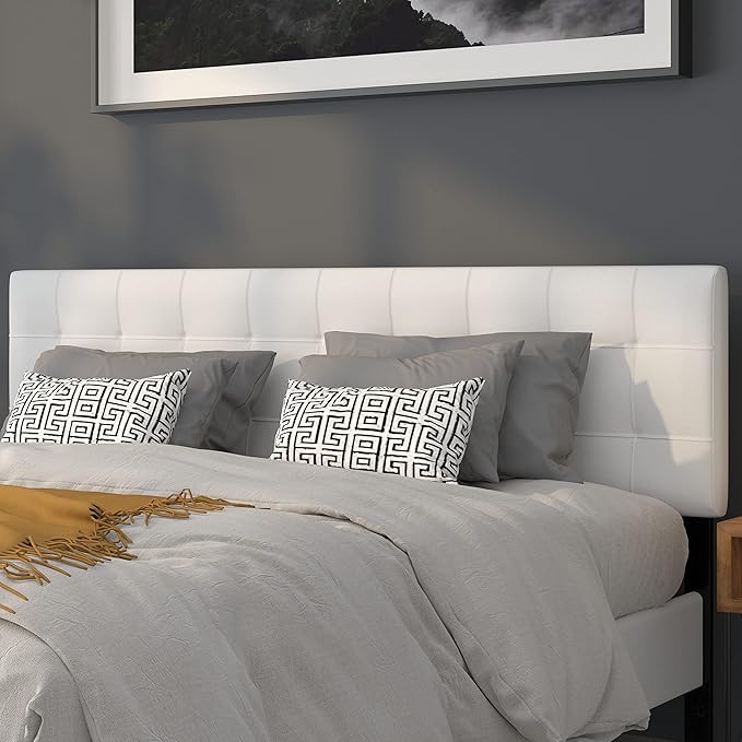 Flash Furniture Bedford Tufted Upholstered King Size Headboard in White Fabric