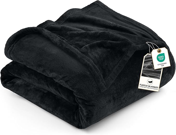 Utopia Bedding Fleece Blanket Queen Size Black 300GSM Luxury Anti-Static Fuzzy Soft Microfiber Bed Blanket (90x90 Inch)