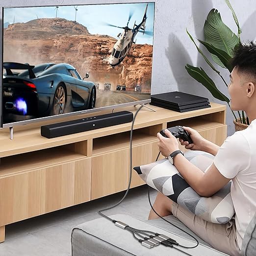 Fidioto USB C to Triple USB Cable Splitter 3.3Ft,USB C Male to 4 USB Female Cable Adapter, Type C, Y Charging Cable,Multiple Hub for Laptop,Tablet, Telephone,Flash Disk Drive, Gaming Consoles