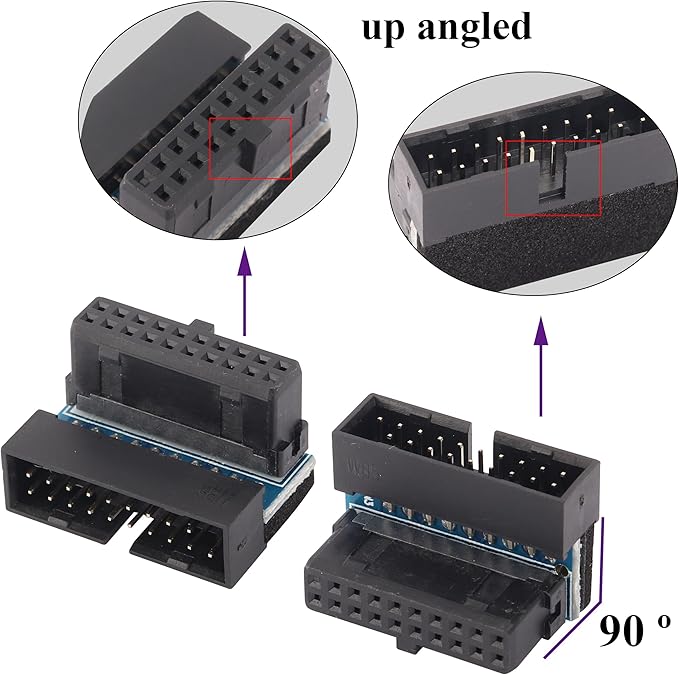 2 Pack 90 Degree 20pin USB 3.0 Adapter Up Right Angle 3.0 USB 20 Pin Male to Female Extension Power Adapter Board for Motherboard Mainboard.20(20Pin-Up/Black)
