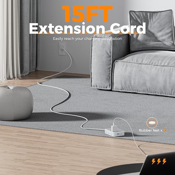 TESSAN Surge Protector Power Strip, 15FT Flat Extension Cord with Multiple Outlets, 12 Outlet Extender with 4 USB (2 USB-C), Flat Plug Power Strip, 1800J Surge Protection, Office, Dorm Essentials