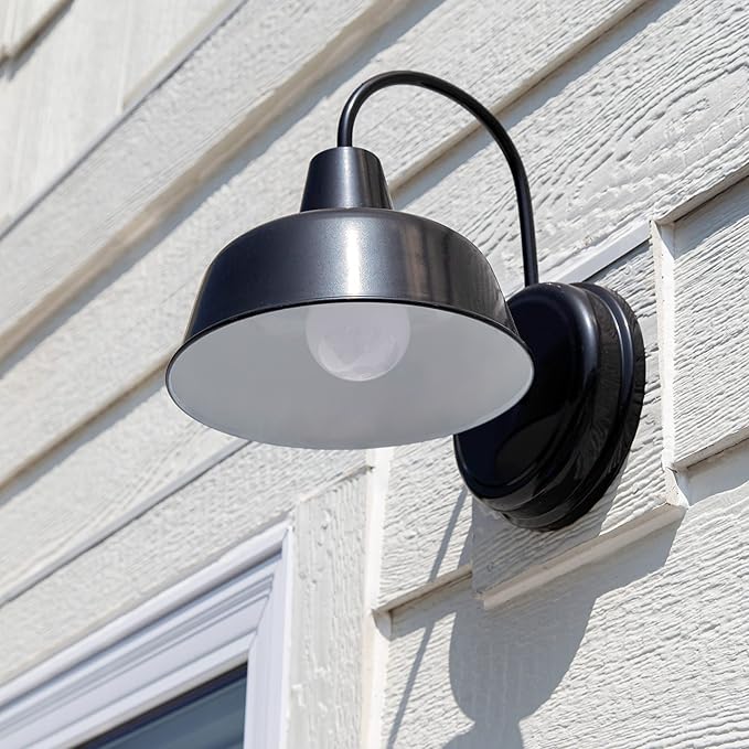 Design House Mason Barn Light Indoor/Outdoor Wall Mount Modern Industrial Farmhouse Wall Light for Patio, Garage, Bathroom, Office, Kitchen, 8-Inch, Satin Black, 579367