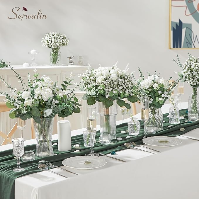 Serwalin 200 Pcs 7 Kinds Mixed Artificial Eucalyptus Leaves Stems Bulk Faux Silver Dollar Eucalyptus Leaves Real Touch Greenery Branches for Wedding Floral Arrangement Table Centerpieces Home Decor