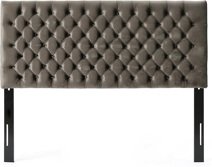 Christopher Knight Home Jezebel Velvet Headboard, Queen / Full, Grey / Black Steel