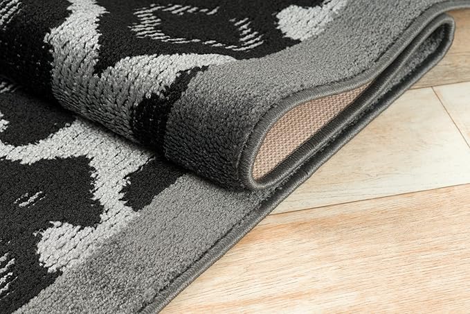 Custom Length Cut to Size Fleur de Lis Inspired Carpet Runner Rug for Hallways, Non Slip Rubber Backed, 31 inch Wide X Customized Length, Royal Grey, 31 inch X 4 feet, Doormat Size