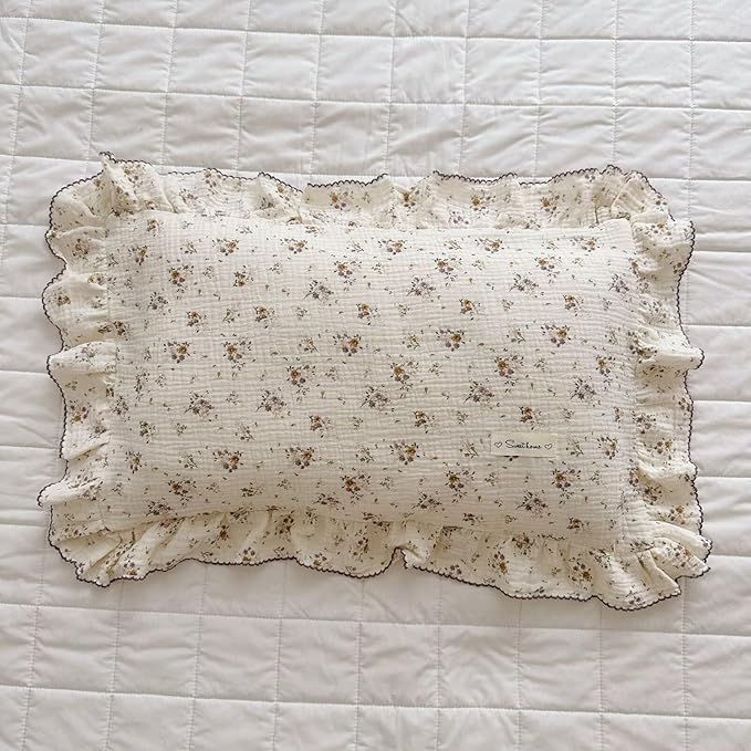 BuLuTu Floral Toddler Pillow Cases Cotton Muslin Cotton Pillowcases for Girls Nursery Pillow, Kids Pillow Cover for Crib/Toddler Bed, Envelope Closure,1 Piece, Crapemyrtle Pattern, 14"x20"