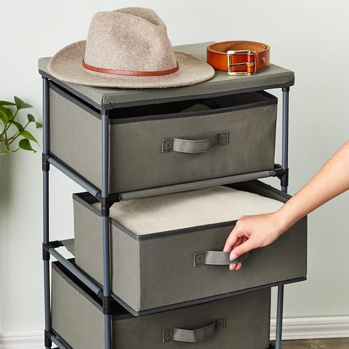 Juvale 4-Tier Dresser for Bedroom - 16.5 in x 13 in x 33 in, Light Gray Fabric, 4 Drawers - Narrow Closet Storage Drawers & Organizer - Steel Frame & Easy Assembly