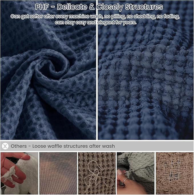 PHF Pre-Washed Cotton Waffle Weave Family Blanket,Oversized King Size 120"x 120"-Snag Proof Lightweight Breathable, 10'x 10' Huge Extra Large Big-Elegant Aesthetic Home Decoration Gift,Dark Navy