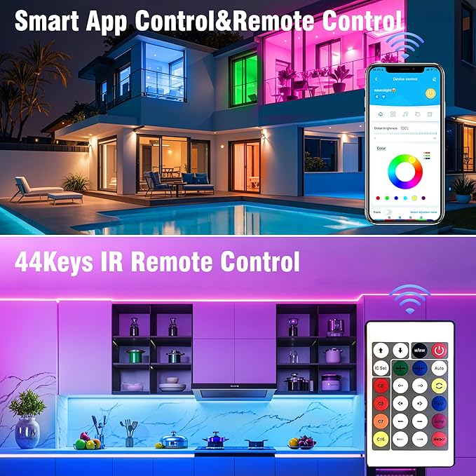VOLIVO 300ft LED Strip Light Bluetooth, Color Changing LED Strip Lights for Bedroom, Music Sync RGB Lighting with 24Key Remote/APP Control for Home Decoration