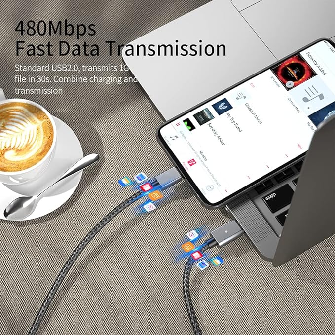 USB C Magnetic Cable (5ft I-Shape), USB2.0 Type C Cord with PD 100W Charge and 480Mbps Data Transfer, Compatible for MacBook Pro/Air iPad Pro and More USB C Devices