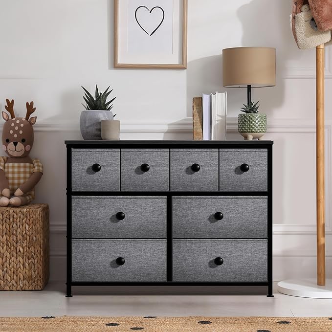 Sorbus Dresser with 8 Drawers - Chest Clothing Organizer Unit with Steel Frame Wood Top Knob Handle Easy Pull Fabric Bins - Large Storage Furniture for Bedroom, Hallway, Living Room, Nursery & Closet