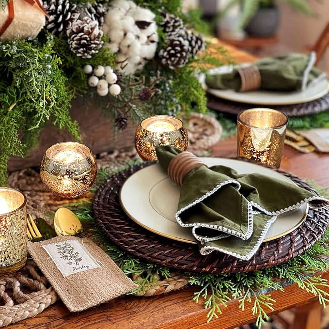 DEVI 24pcs Assorted Gold Votive Candle Holders, Mercury Glass Candle Holder, Diwali Decorations, Gold Wedding Centerpieces for Tables, Gold Bridal Shower PartyTable Decorations