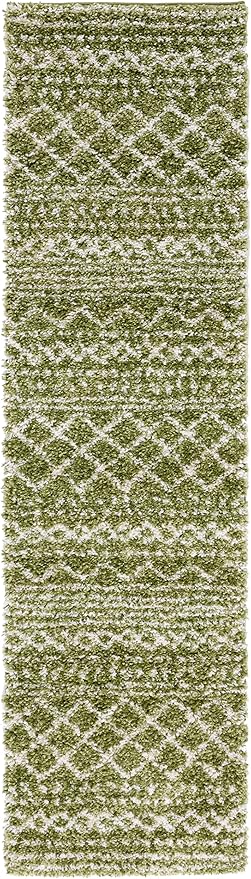 SAFAVIEH Arizona Shag Collection Area Rug - 2'6" x 14' Runner, Green & Ivory, Non-Shedding & Easy Cleaning, Plush Thick Pile, Ideal for Living Room, Bedroom, Dining Space (ASG741X)