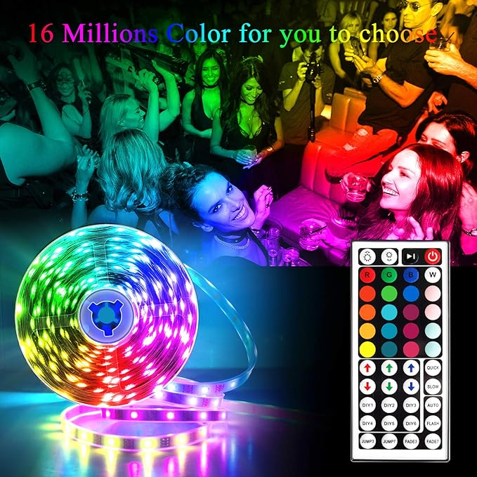QZYL 75ft LED Lights for Bedroom, RGB LED Strip Lights for Living Room, Party Decor with Dimmable Lighting, Bright Adjustable Colors, and 8 Lighting Modes, Adhesive Backing
