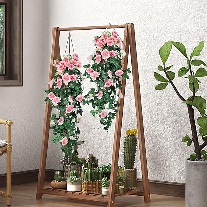 RECUTMS 2PCS Artificial Hanging Flower 3.3Ft Fake Garland for Home Room Garden Wedding Indoor Outdoor Decoration (Champagne)