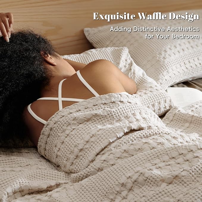 PHF 100% Cotton Waffle Weave Blanket Twin Size for Bed, Soft Lightweight & Breathable, All-Season Comfort, Luxury Aesthetic Woven Bedding for Home Decor, 66"x90", Oatmeal