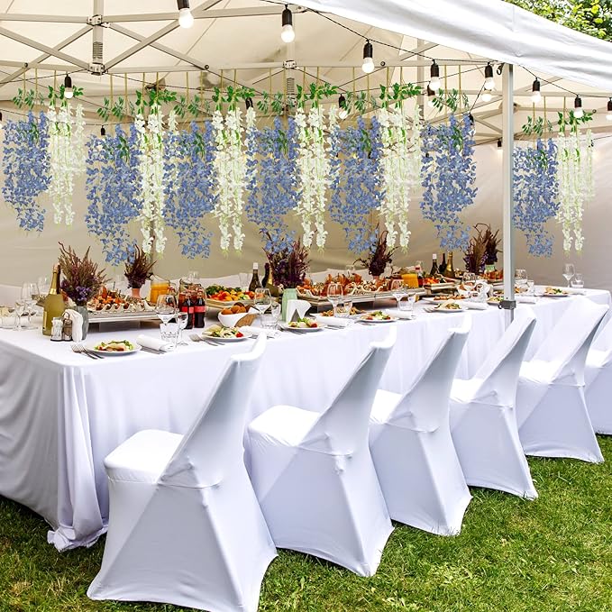 Giegxin 36 Pcs Artificial Wisteria Hanging Flowers 3.6 ft Artificial Fake Wisteria Vine Rattan Hanging Garland Silk Flowers String for Wall Home Wedding Party Greenery Decorations (Blue,White)