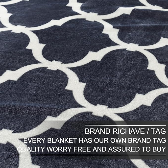 Richave Gray Pattern King Size Blanket,Premium Lightweight Anti-Static 90x108 Inches Throw Blankets for King Calking Bed,Couch, Sofa, Chair, Camping, Picnic,Grey and White
