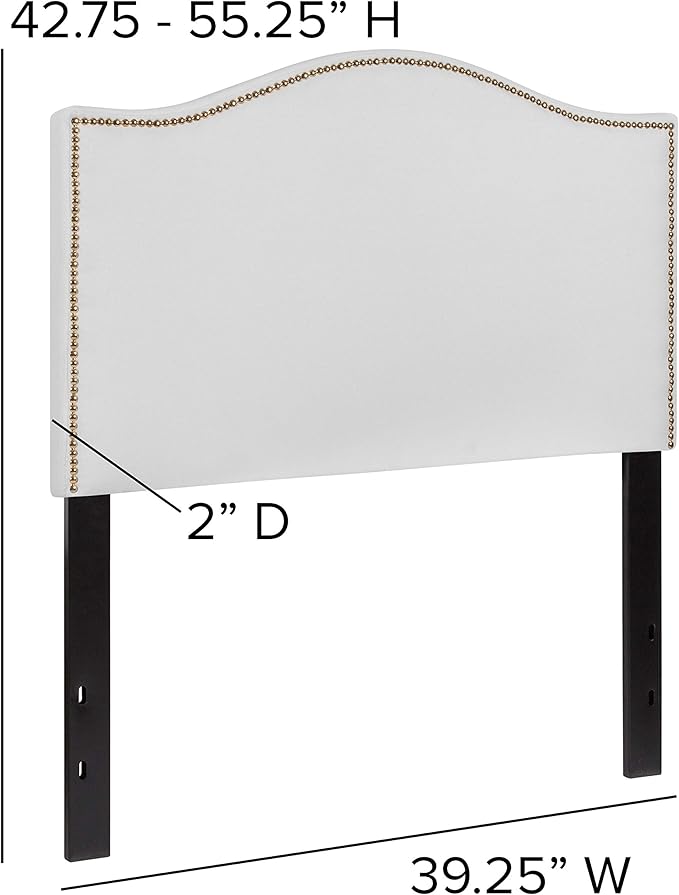Flash Furniture Lexington Upholstered Twin Size Headboard with Accent Nail Trim in White Fabric