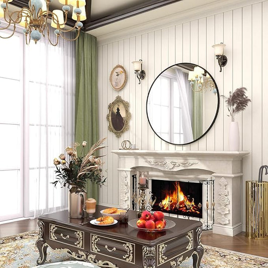 BEAUTYPEAK 18 Inch Round Mirror, Metal Frame Circle Mirror, Wall Mounted for Entryway, Bathroom, Vanity, Living Room, Black