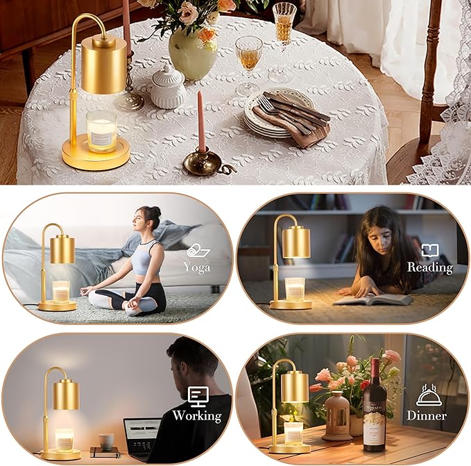 CASTLELIFE Candle Warmer Lamp with Timer & Dimmer, Height Adjustable Electric Wax Melt Warmer for Jar Candles, Gifts for Mom Home Decor, Gold