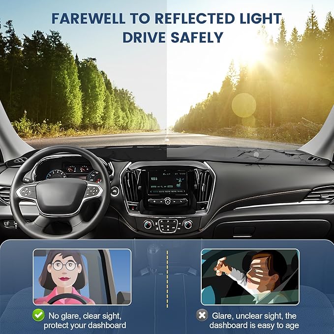 Dashboard Cover Mat Custom Fit for 2018-2023 Chevrolet Traverse Dash Cover Nonslip Dash Mat Protector Sunshade No Glare Black
