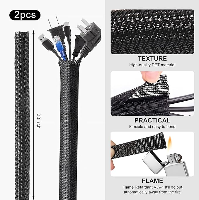 137PCS Cable Management Kit 4 Cable Sleeve Split 100 Cable Zip Ties 10 Cable Clips 15 Adhesive Wall Cable Tie 10 Cable Zip Tie for TV Computer Office Home Under Desk