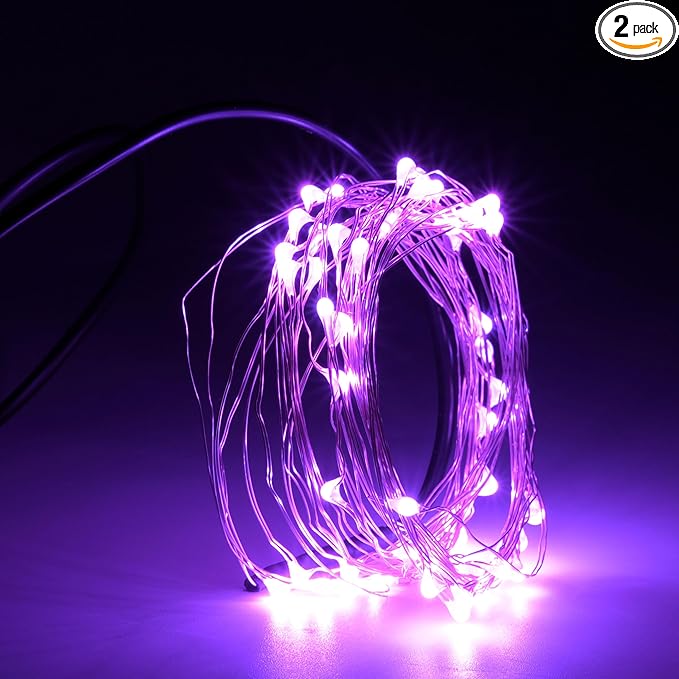 Karlling USB Plug in Fairy Lights,50 LED 16Ft Starry String Lights, USB Powered Romantic Lights for Valentine's Day, Bedroom, Wedding, Party(2Pack,Pink)