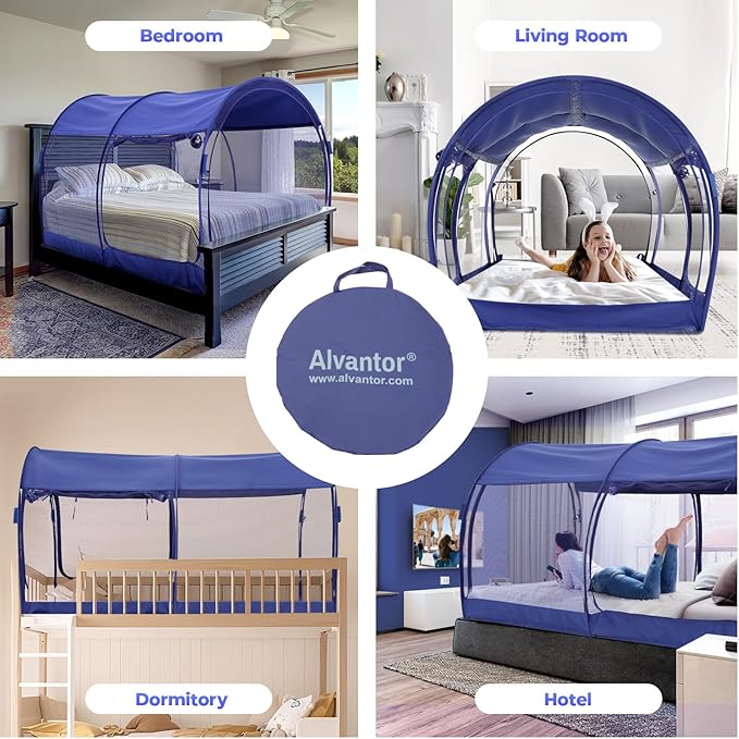 Alvantor Mosquito Net Bed Canopy Tents Dream Privacy Space Twin Size Sleeping Tents Indoor Pop Up Portable Frame Breathable Cottage Blue (Mattress Not Included)