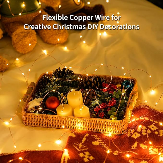 JMEXSUSS 4 Pack 50 LED Christmas Fairy Lights Battery Operated, 16ft Warm White Fairy Lights for Bedroom Wedding Patio Party DIY Mason Jar Decorations