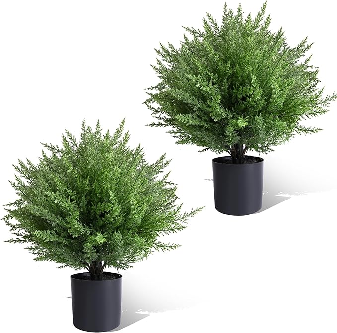 Artificial Topiary Bushes for Outdoors with Spike, Christmas Tree, UV Resistant Faux Plants for Indoor Outdoor Fall Winter Decor (Heart Crpress Topiary with Pot-2 Pack)