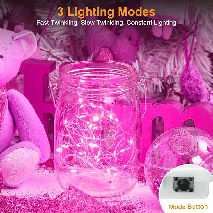 btfarm 12 Pack Fairy Lights Battery Operated [3 Modes], 7ft 20 Led Pink Twinkle String Lights Waterproof, Bulk Small Mini Christmas Valentine's Day Light for Mason Jars Vases Wedding Table