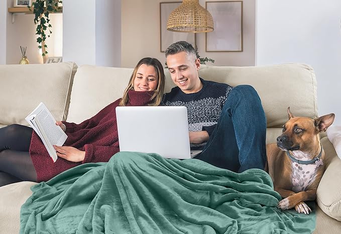 Utopia Bedding Fleece Blanket Queen Size Celadon 300GSM Luxury Fuzzy Soft Anti-Static Microfiber Bed Blanket (90x90 Inch)