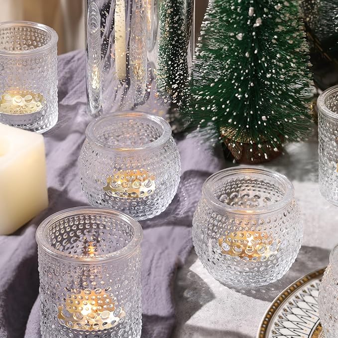 40 Pcs Assorted Clear Votive Candle Holders Bulk- Small Candle Holders Bulk for Wedding Table Decor, Glass Tealight Candle Holder for Fall, Thanksgiving, Christmas, Wedding Party Decor