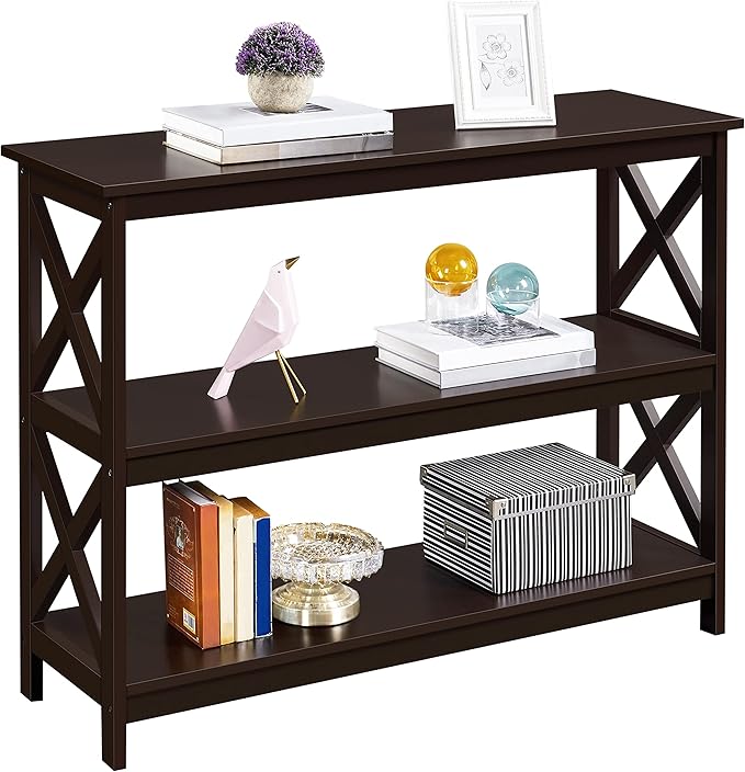 Yaheetech Console Table with 3 Storage Shelves, 3-Tier Entryway Table, Sofa Side Narrow Long Bookshelf for Hallway Living Room, Accent Furniture, Espresso