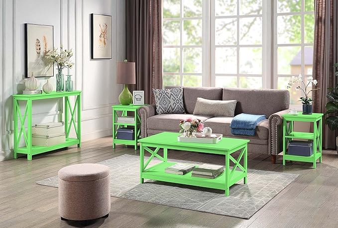 Convenience Concepts Oxford End Table 15.75" - Modern Living Room Table with Storage Shelves, Transitional Nightstand Side Table for Home Decor and Display, Lime Green